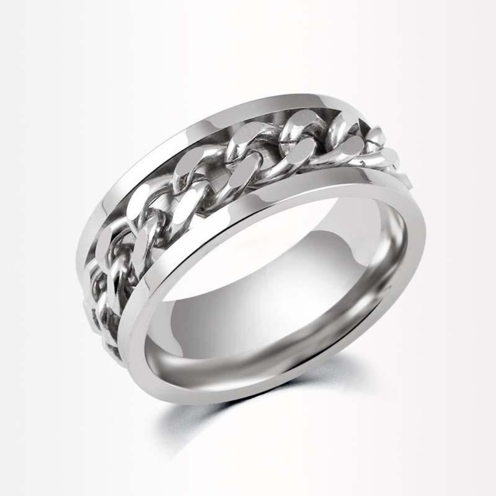 Chain-Link Stainless Steel Silver Ring Size 9